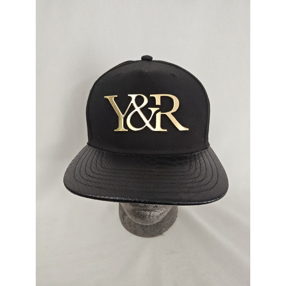 Young and Reckless Gold‎ Metal Logo Black Hat Cap Y&R Adjustable Faux Leather